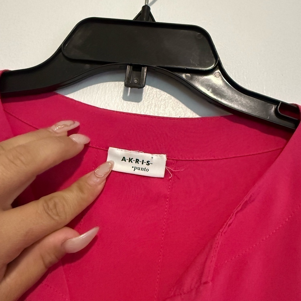Akris Punto Blouse Top Pink Short Dolman Sleeves Silk Elastic Hem size 4 - Picture 3 of 5